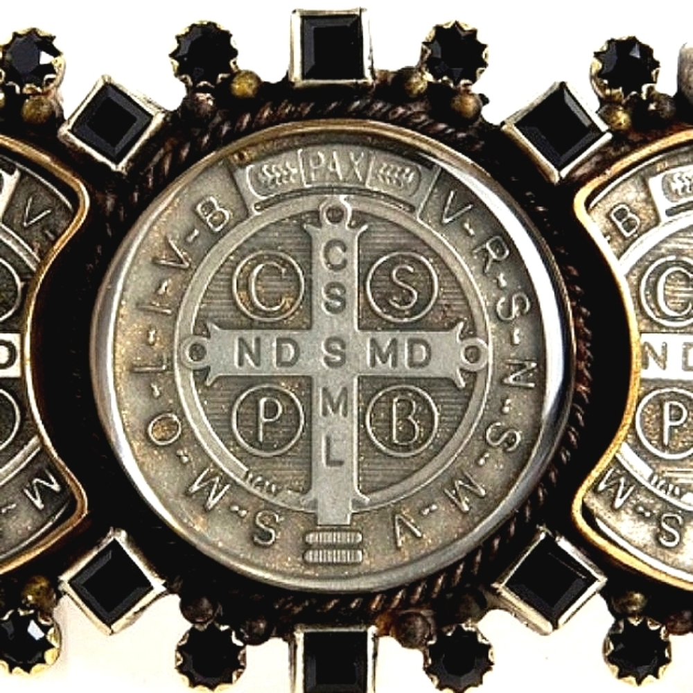🖤 Virgins Saints & Angels Triple San Benito Jet Black Crystal Belt Buckle NEW - Picture 3 of 16